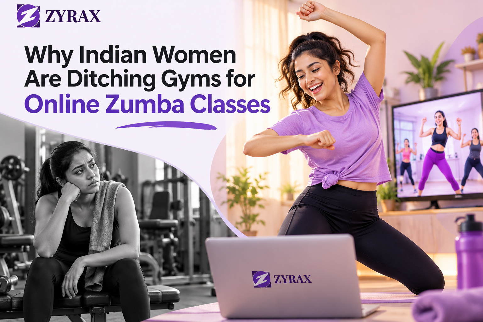 Indian woman doing an online Zumba class at home instead of the gym