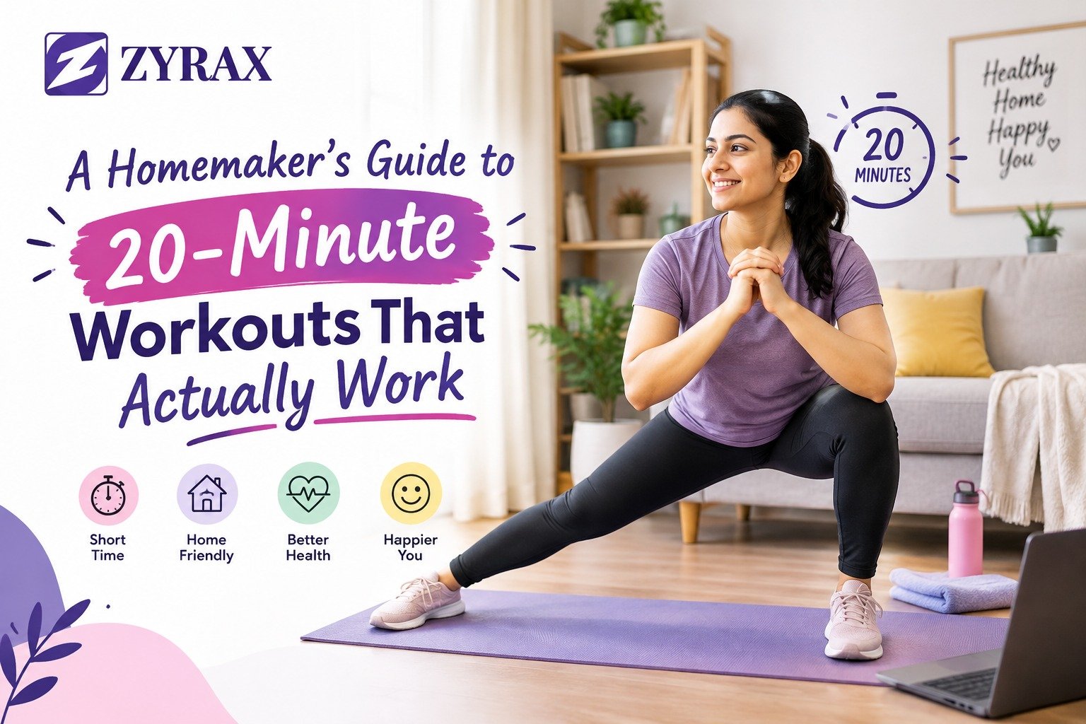 Homemaker doing a quick online Zumba workout at home