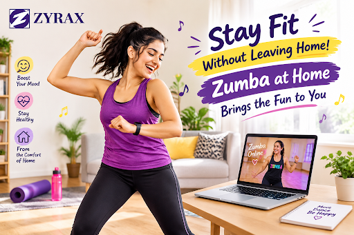 Woman doing a live online Zumba class at home